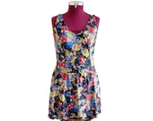 Vintage 40 39 s latex floral backless layered summer historical piece one piece swimmers swimsuit AUS 10 US 6 EU 38