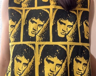 Ärmellose, kurze Bluse mit Elvis-Print von Andy Warhol, handgefertigt. Größen: AUS 10-12, US 6-8, EU 38-40, UK 10-12