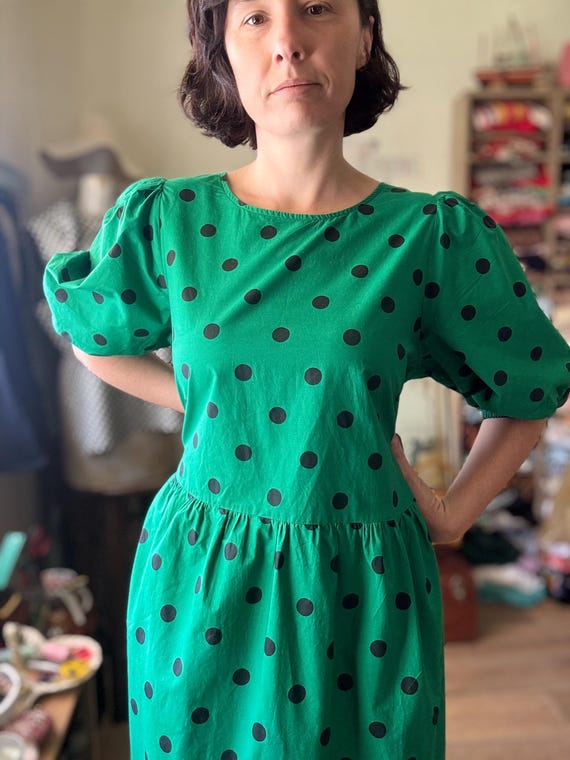 vintage green polka dot dress 60s Lime Green Polka Dot Day Dress – Better Dresses Vintage main image 1