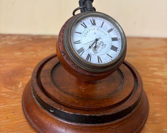 Vintage fob watch with wooden stand Victorian decorative