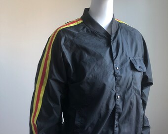 Vintage 70's black striped thin racer bomber jacket AUS 12 US 8 EU 40 Mens Small