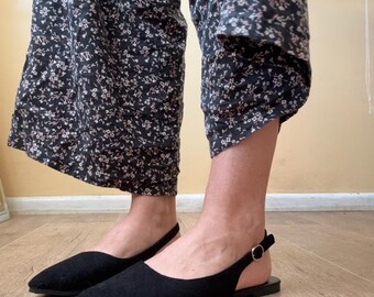 Brand new black sling back flats pointed toe work shoes sandels AUS 8 US 8 EU 39