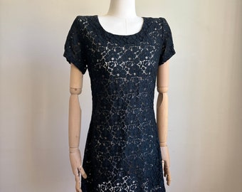 Little black dress lace mini crochet look dress AUS 8 US 4 EU 36