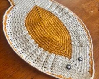 Vintage 70s crochet knitted novelty cute fish doily placemat boho home decor