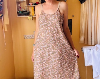 Hand made lined cotton floral ribbon straps spring summer boho maxi dress AUS 12 US 8 EU 40 Uk 12