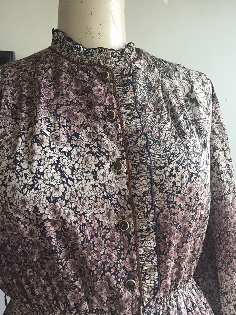 Vintage 70/'s bohemian hippy floral picnic dress AUS 12 US 8 EU 40