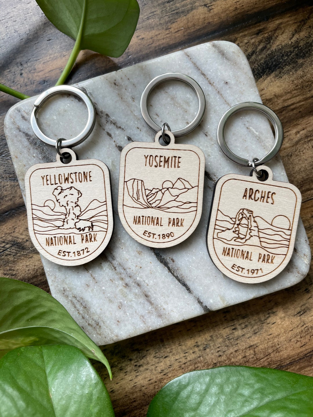National Park Keychain Old Faithful Delicate Arch Yosemite Etsy
