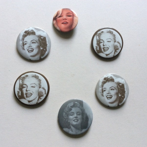 Lot of 6 PINBACK MARILYN MONROE Buttons  / Norma Jean Movie Star Actress Blonde Bombshell Sexy Hollywood