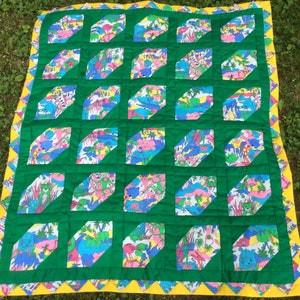 Child's COTTON QUILT  New Handmade 42" x 50"/ JUNGLE Motif  Monkey Elephant Rhino Tiger Bear Bird Giraffe Frog/ Never Used