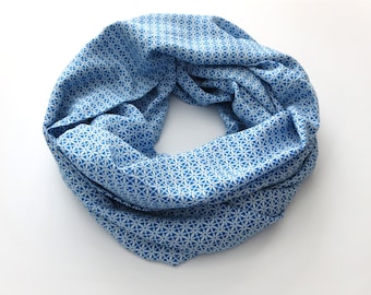 Rayon Scarves For Women, Infinity Scarf Women, Gift for Women, Womens Scarves Print Scarf, Fall Scarf Blue an White Scarf