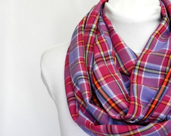 Infinity Scarf For Women Plaid Scarf Women Plaid Fall Scarf Purple Plaid Infinity Scarves Gift For Women Scarves For Women Gift Pink Scarf