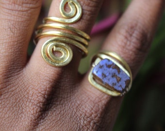 Brass Wire Wrapped Sodalite DT Point Ring