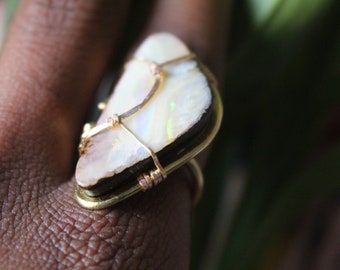 Brass Wire Wrapped Sodalite DT Point Ring