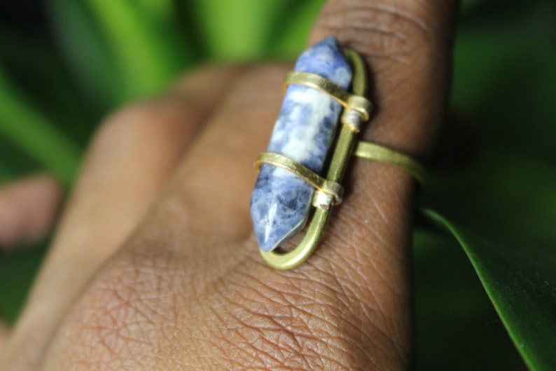 Brass Wire Wrapped Sodalite DT Point Ring