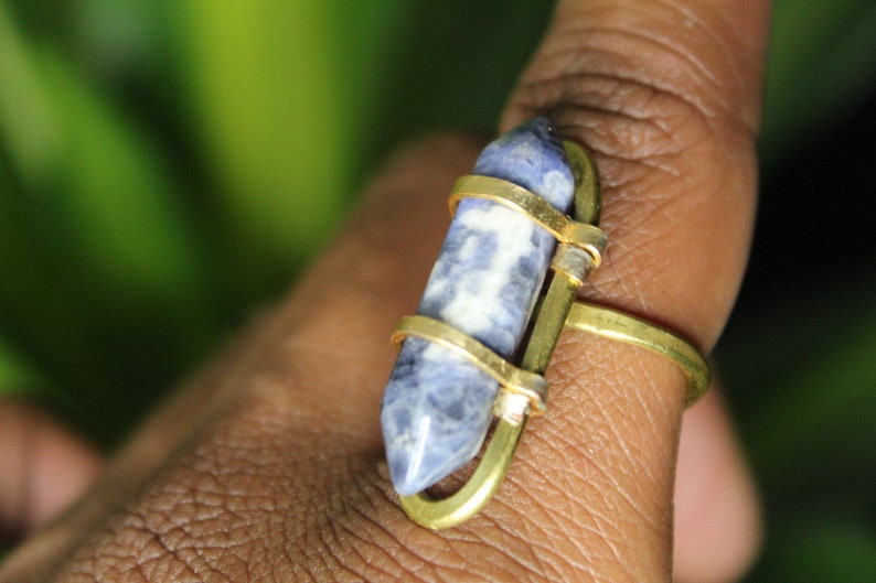 Brass Wire Wrapped Sodalite DT Point Ring