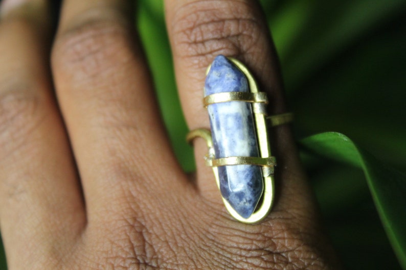 Brass Wire Wrapped Sodalite DT Point Ring