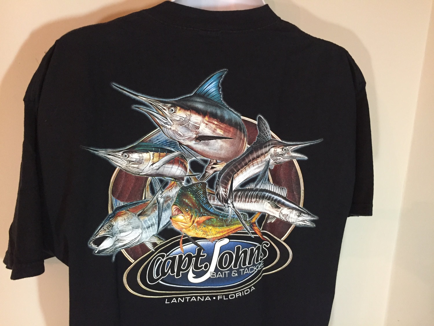CAPT. JOHNS Bait & Tackle Lantana, Florida Pocket Tee T Shirt Adult XL Y 