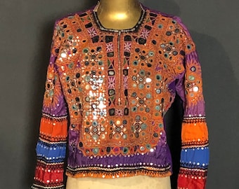 Vintage Indian Embroidered Blouse Choli Mirror Work India Embroidery Wall Hanging Textile Art cotton silk sequins Tribal India