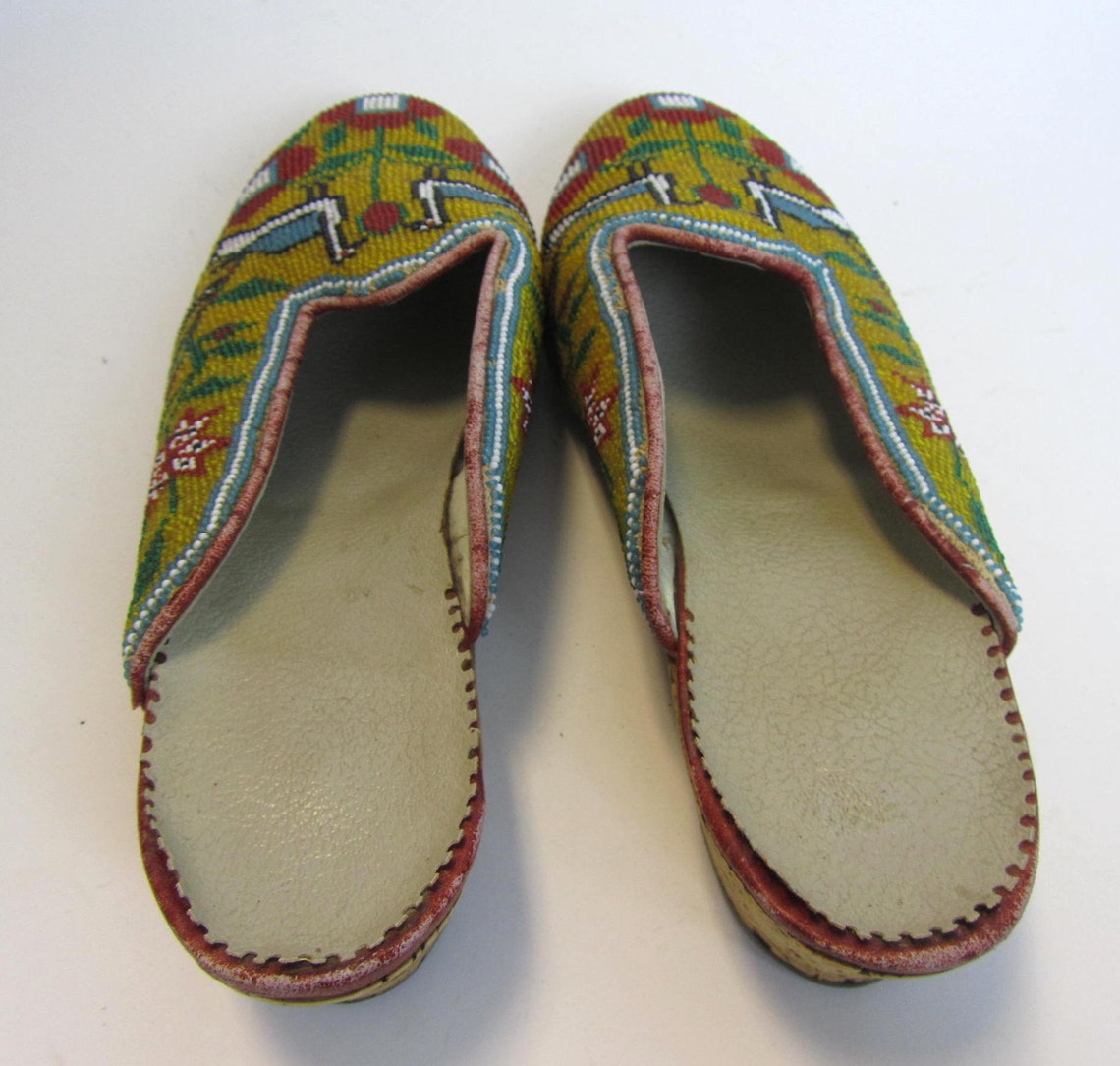 Vintage Beaded Shoes Uzbek Afghanistan Birds Cork Heels Turkish Rug ...
