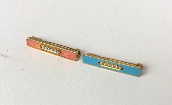 Antique 14K Gold Pearl Enamel Lingerie Bar Pins 3… - image 2