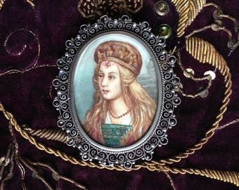 Antique Russian Italian Silver Portrait Miniature Pin Pendant Filigree Brooch Necklace Woman Female Figure