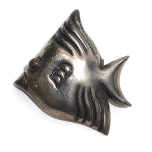 Vintage Mexican Silver Fish Pin Brooch Sterling Mexico Repousse