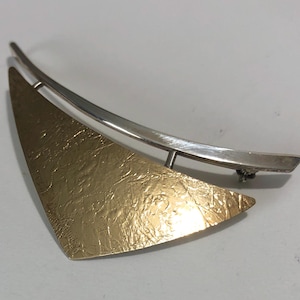 Vintage Ed Levin Sterling Silver 14K Gold Pin /Brooch Mid-Century Modernist Design Studio Artisan