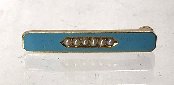 Antique 14K Gold Pearl Enamel Lingerie Bar Pins 3… - image 7