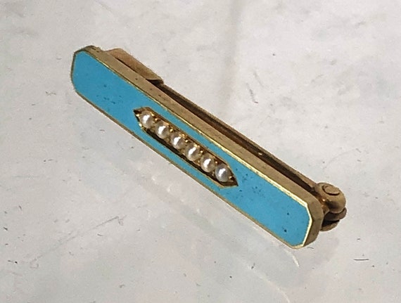 Antique 14K Gold Pearl Enamel Lingerie Bar Pins 3… - image 8