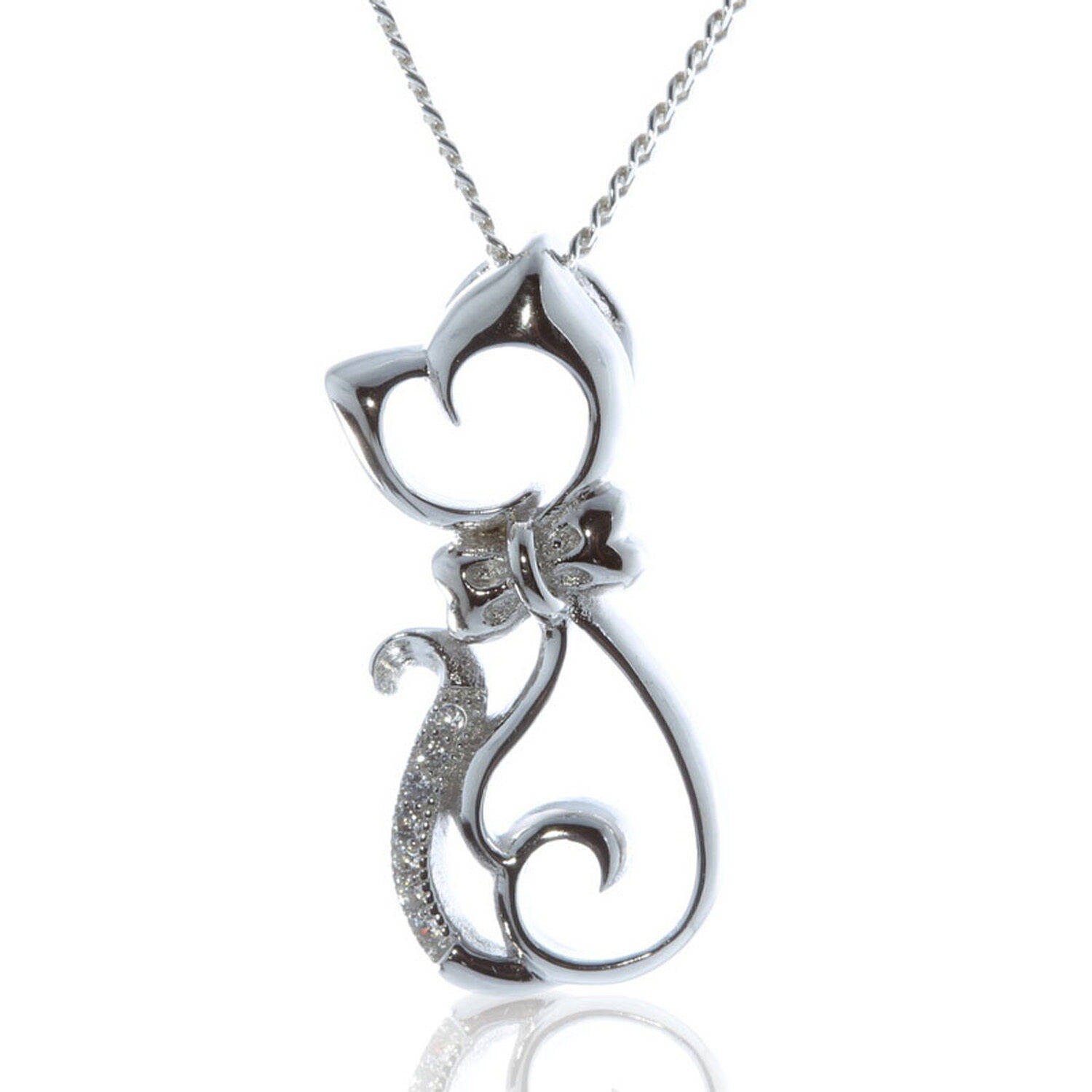 925 Sterling Silver Sparkly Cat Pendant With CZ Gemstones Etsy