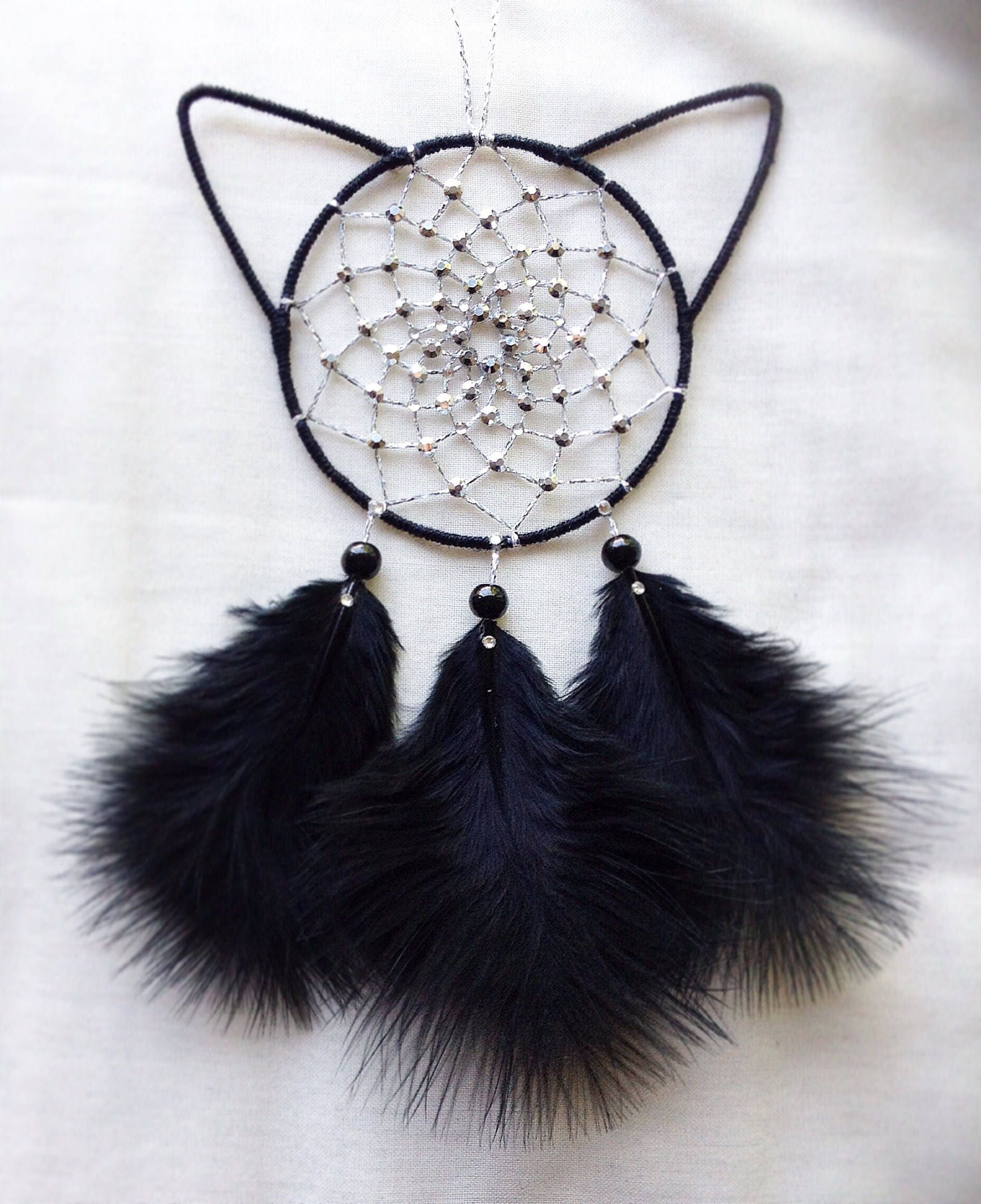 3 Black Cat Dreamcatcher Silver Small Dreamcatcher | Etsy