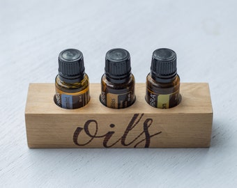 Handcrafted Wood Essential Oil Holder Storage - 3 x 15ml Bottles