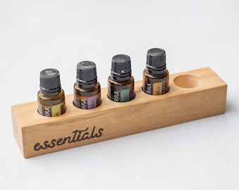 Handcrafted Wood Essential Oil Holder Storage - 5 x 15ml Bottles