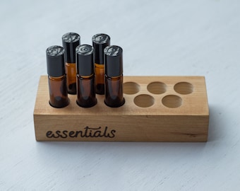 Handcrafted Wood Essential Oil Holder Storage - 10 x 10ml Roller Bottles