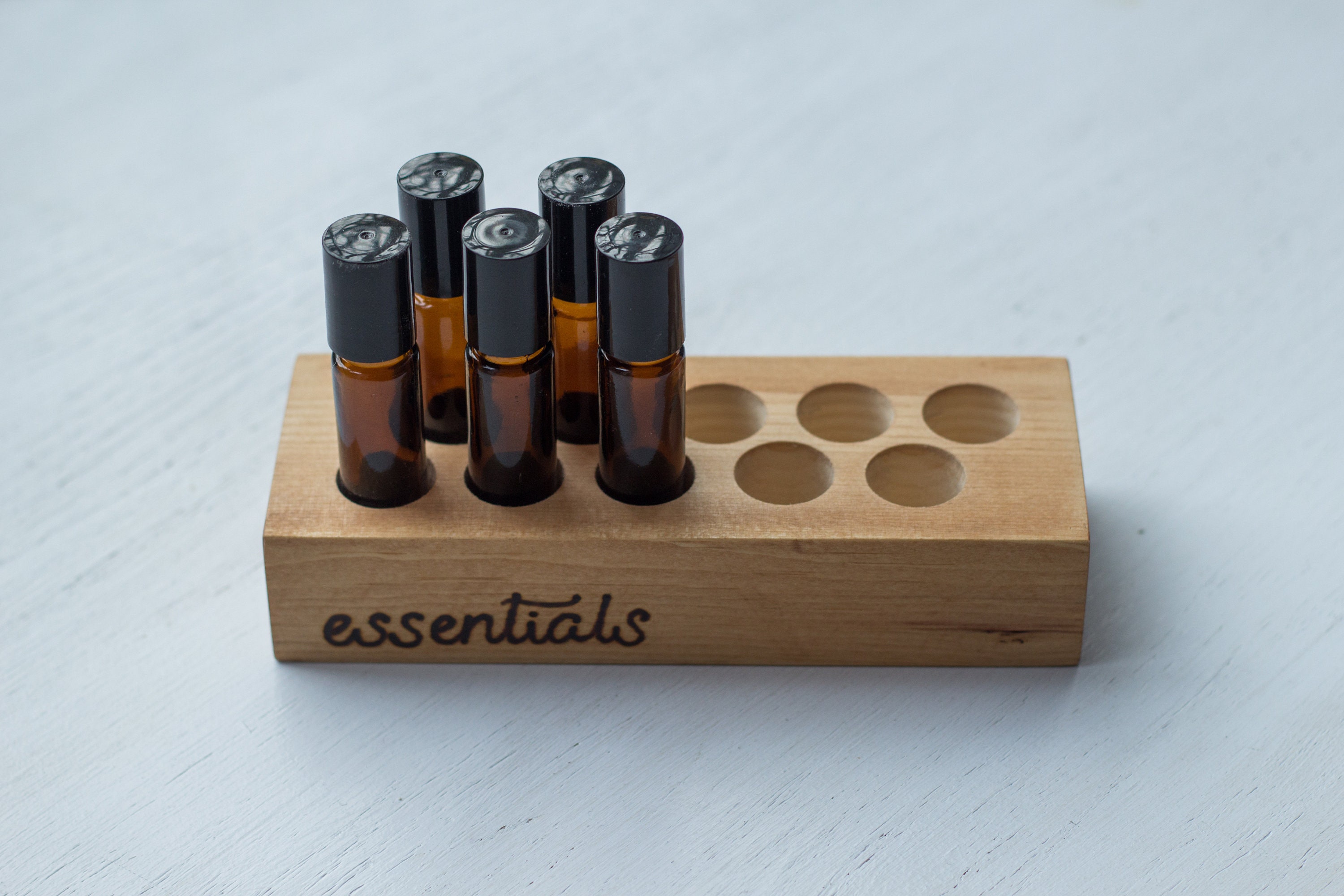 Handcrafted Wood Essential Oil Holder Storage 10 X 10ml Roller Bottles