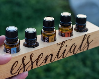 Handcrafted Wood Essential Oil Holder Storage - 5 x 15ml Bottles