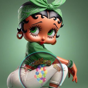 bella, afroamericana nera, verde, betty boop, bandana, donna nera, cartoni animati di donne nere, png, arte digitale, arte murale, arte ai,