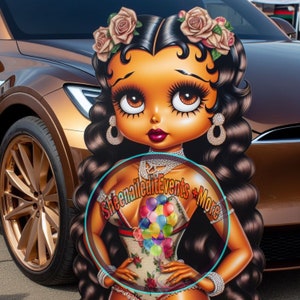 Beautiful,African american, baddie, betty boop, boop, vintage, digital art, ai art, gold car, gucci,black woman ,wall art, female cartoon