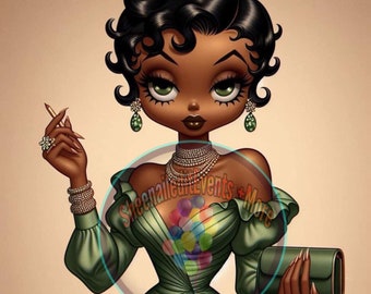 Beautiful green elegant black Betty boop, Betty boop, boop, green,black cartoon, digital art, png,