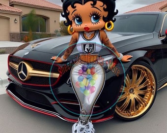 Black Betty Boop Figurine gift with Silver & Gold Car | Las Vegas Knights Tribute | Unique Home Decor | Cricut | betty boop png | bundle