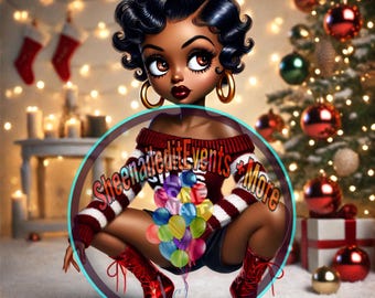 Afrocentric Christmas Holiday Party Decor | Elegant Black Woman Ornament | Festive Vintage Holiday Art for Home Decor digital art betty png