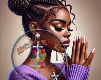 Elegant African Woman in Prayer Digital Art Print | Black Woman Spiritual Decor | Faith-Inspired Wall Art for Home | High-Resolution dwnload
