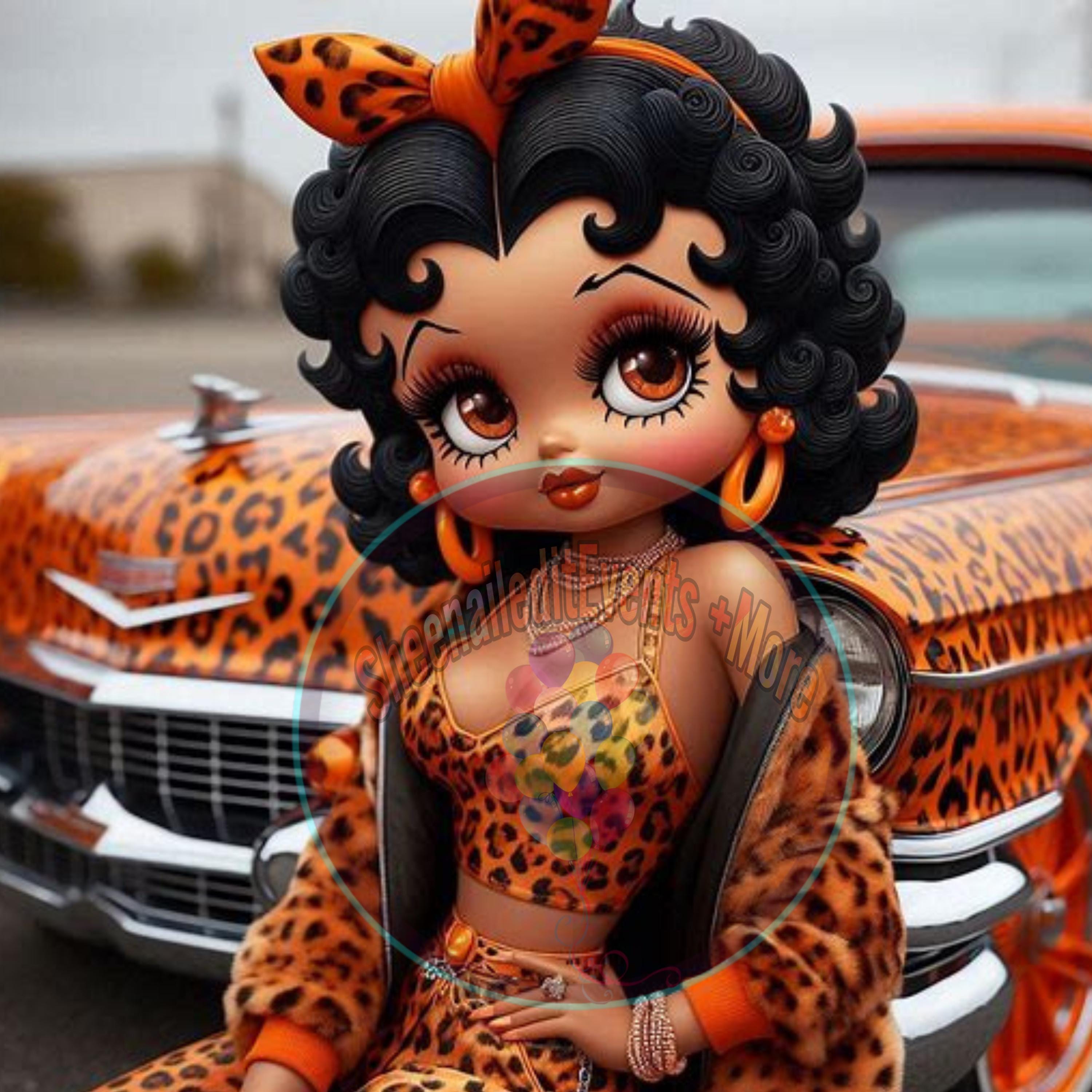 Retro Betty Boop-inspired Art Print With Orange Leopard Car