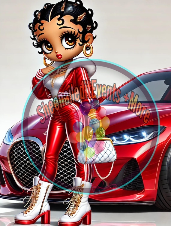 アフリカ系アメリカ人のベティ・ブープのデジタルアート - 高級車の前