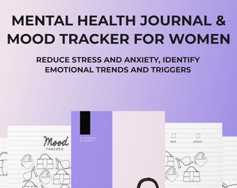 Mental Health Journal & Mood Tracker for Women, Bullet Journal Printable, Adult Coloring Sheets, Monthly Calendar, BuJo Pages