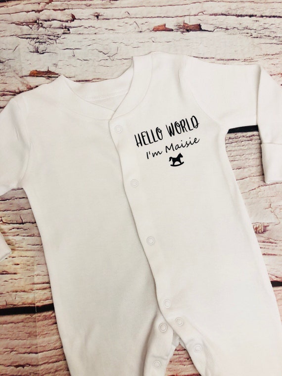 Personalised Hello World Baby Sleepsuit 