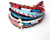 Reef diving - cuff bracelet made of braided leather and cotton, multi-element, pendant - seahorse, tassel