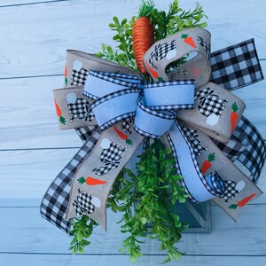 Carrot Wreath Bow, Spring Lantern Swag, Farmhouse Carrot Easter Decor,  Bunny Lantern Swag, Buffalo Plaid Bow, Easter Bunny gift for her