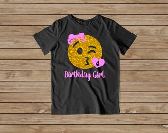 Emoji Birthday Shirt ~ Emoji Kiss Birthday Shirt ~ Girl's Youth Birthday Emoji Kiss Wink Face Shirt ~ Blowing kiss Emoji Birthday Shirt