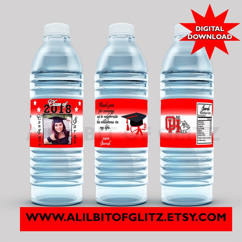 Not Instant. Graduation Water Bottle Labels ~ Custom Colors ~ Digital Download ~ I DESIGN YOU print